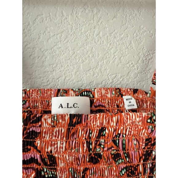 A.L.C. Adriana Handkerchief Hem Paisley Orange Open Back Smocked Midi Dress 6 - Picture 7 of 13